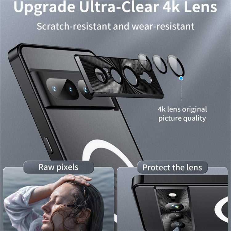 For Google Pixel 7 Pro 5G Anti-scratch Magnetic Adsorption Matte Phone Cover TPU Back + Metal Edge Integrated Lens Protection Case - Black