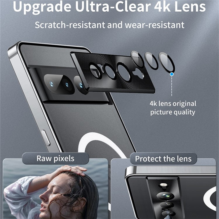 For Google Pixel 7 Pro 5G Anti-scratch Magnetic Adsorption Matte Phone Cover TPU Back + Metal Edge Integrated Lens Protection Case - Silver