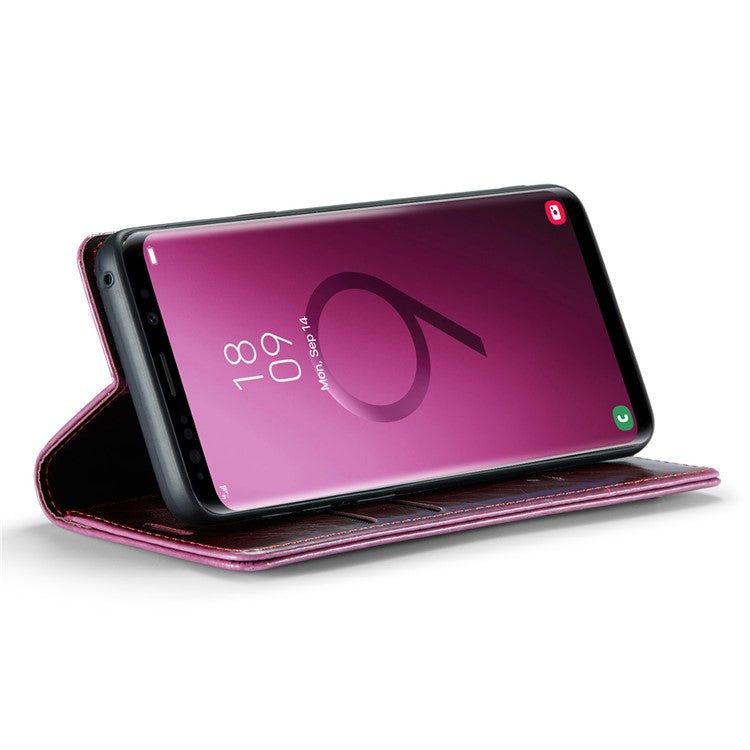 CASEME 003 Series For Samsung Galaxy S9 Magnetic Adsorption PU Leather Drop-proof Wallet Case Waxy Texture Phone Stand Cover - Red