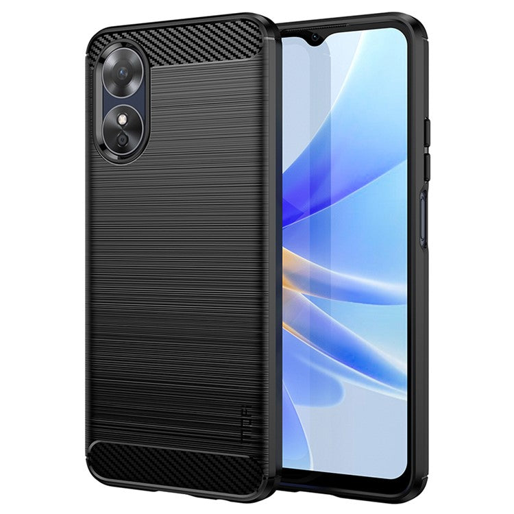 MOFI JK TPU Series-1 for Oppo A17k 4G / A17 4G Carbon Fiber Texture Flexible TPU Case Anti-scratch Brushed Phone Back Cover - Black