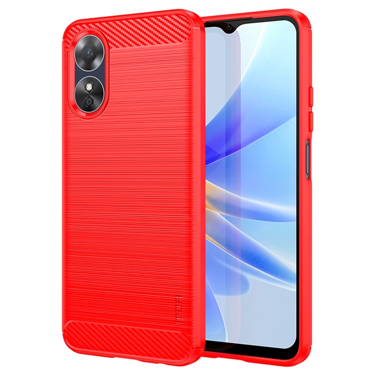 MOFI JK TPU Series-1 for Oppo A17k 4G / A17 4G Carbon Fiber Texture Flexible TPU Case Anti-scratch Brushed Phone Back Cover - Red