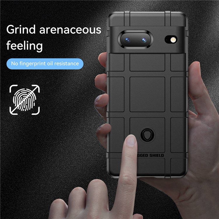For Google Pixel 7 5G Rugged Square Grid Texture Collision Resistant TPU Cover Protective Phone Case - Black