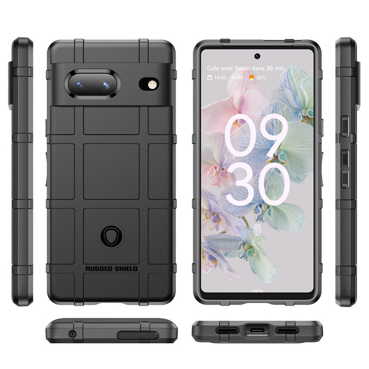 For Google Pixel 7 5G Rugged Square Grid Texture Collision Resistant TPU Cover Protective Phone Case - Black