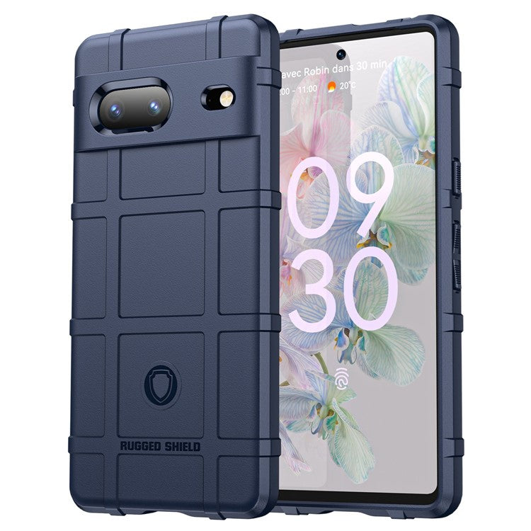 For Google Pixel 7 5G Rugged Square Grid Texture Collision Resistant TPU Cover Protective Phone Case - Blue