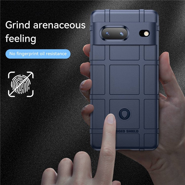 For Google Pixel 7 5G Rugged Square Grid Texture Collision Resistant TPU Cover Protective Phone Case - Blue