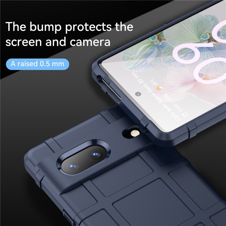 For Google Pixel 7 5G Rugged Square Grid Texture Collision Resistant TPU Cover Protective Phone Case - Blue