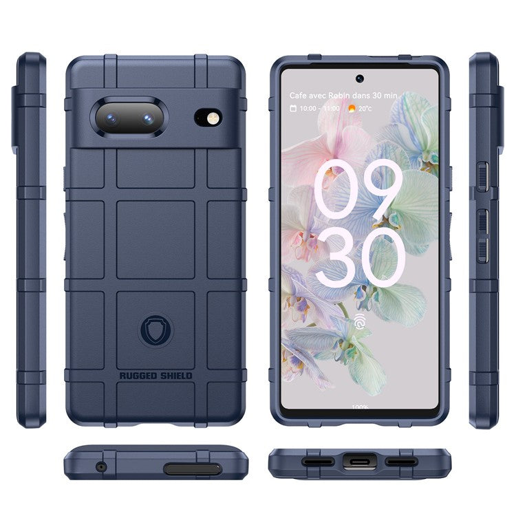 For Google Pixel 7 5G Rugged Square Grid Texture Collision Resistant TPU Cover Protective Phone Case - Blue