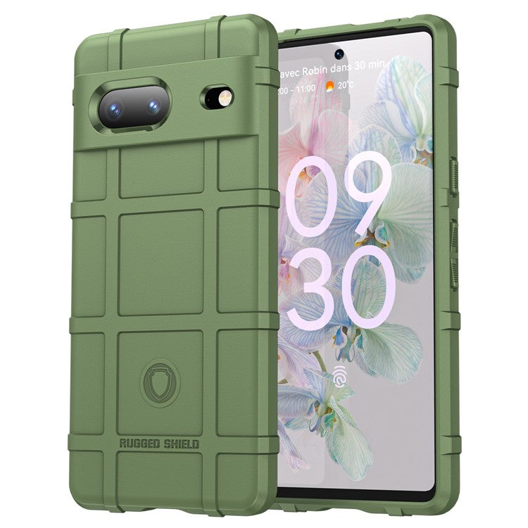For Google Pixel 7 5G Rugged Square Grid Texture Collision Resistant TPU Cover Protective Phone Case - Green