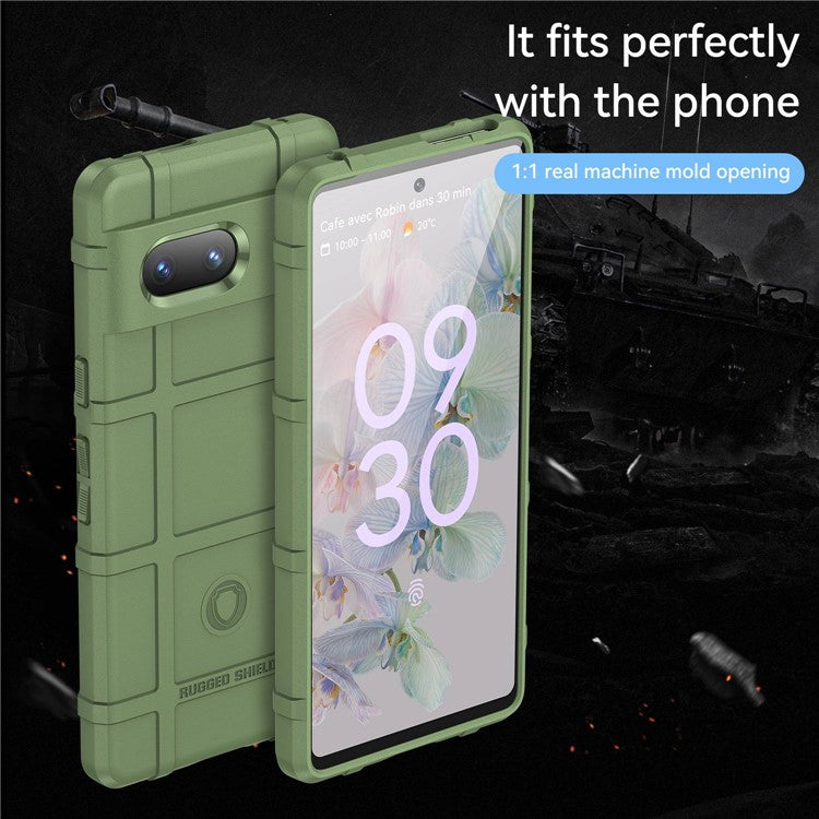For Google Pixel 7 5G Rugged Square Grid Texture Collision Resistant TPU Cover Protective Phone Case - Green