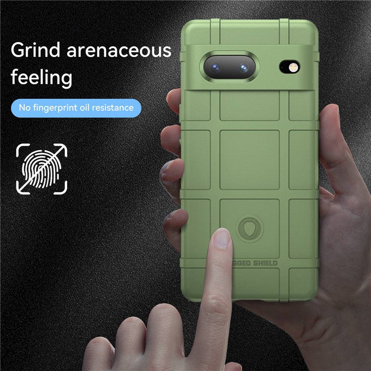 For Google Pixel 7 5G Rugged Square Grid Texture Collision Resistant TPU Cover Protective Phone Case - Green