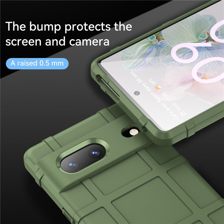For Google Pixel 7 5G Rugged Square Grid Texture Collision Resistant TPU Cover Protective Phone Case - Green