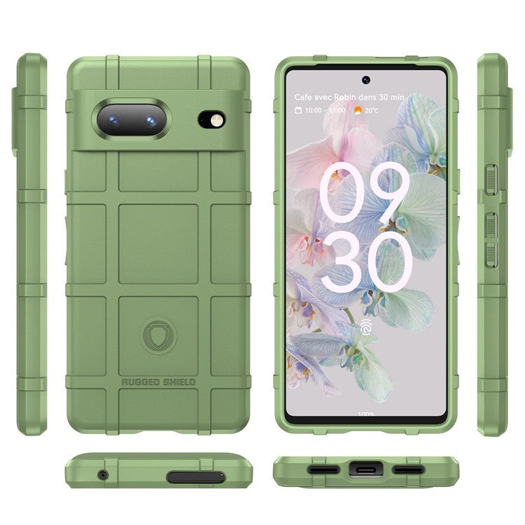 For Google Pixel 7 5G Rugged Square Grid Texture Collision Resistant TPU Cover Protective Phone Case - Green