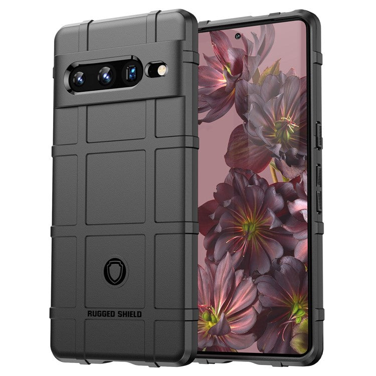 For Google Pixel 7 Pro 5G Rugged Square Grid Texture TPU Cover Shockproof Protective Phone Case - Black