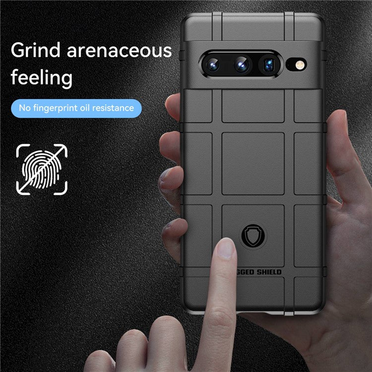 For Google Pixel 7 Pro 5G Rugged Square Grid Texture TPU Cover Shockproof Protective Phone Case - Black