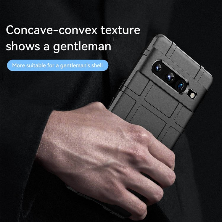 For Google Pixel 7 Pro 5G Rugged Square Grid Texture TPU Cover Shockproof Protective Phone Case - Black