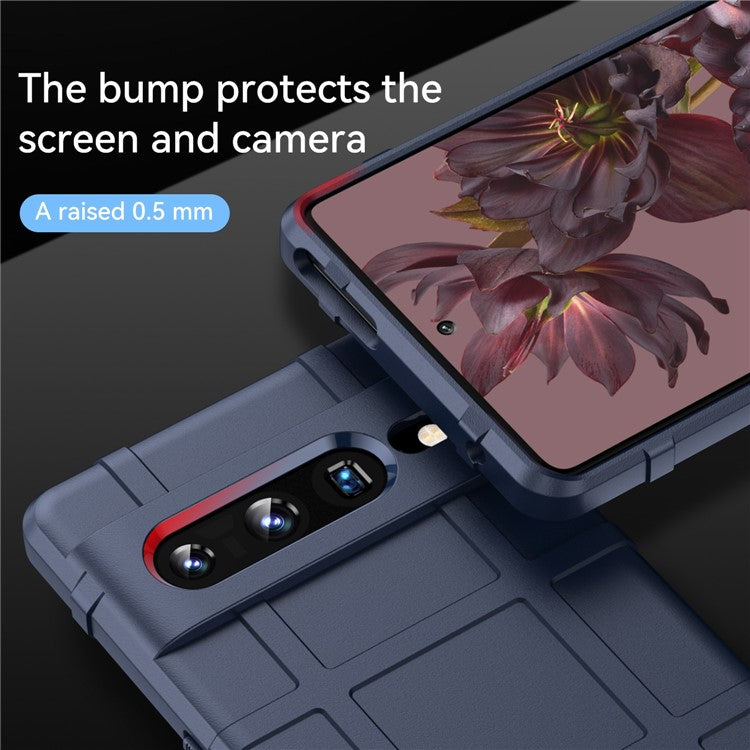 For Google Pixel 7 Pro 5G Rugged Square Grid Texture TPU Cover Shockproof Protective Phone Case - Blue