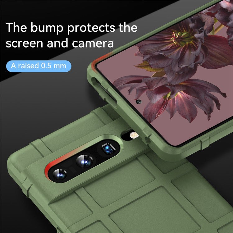For Google Pixel 7 Pro 5G Rugged Square Grid Texture TPU Cover Shockproof Protective Phone Case - Green