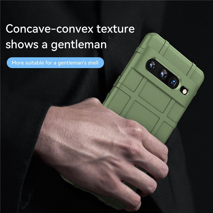 For Google Pixel 7 Pro 5G Rugged Square Grid Texture TPU Cover Shockproof Protective Phone Case - Green