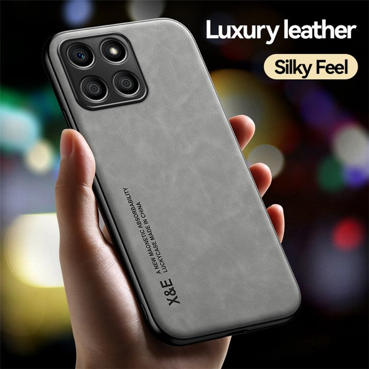 X&E For Honor X8 5G PU Leather Coated TPU+PC Phone Case Anti-drop Skin-touch Phone Cover with Built-in Metal Sheet - Light Grey