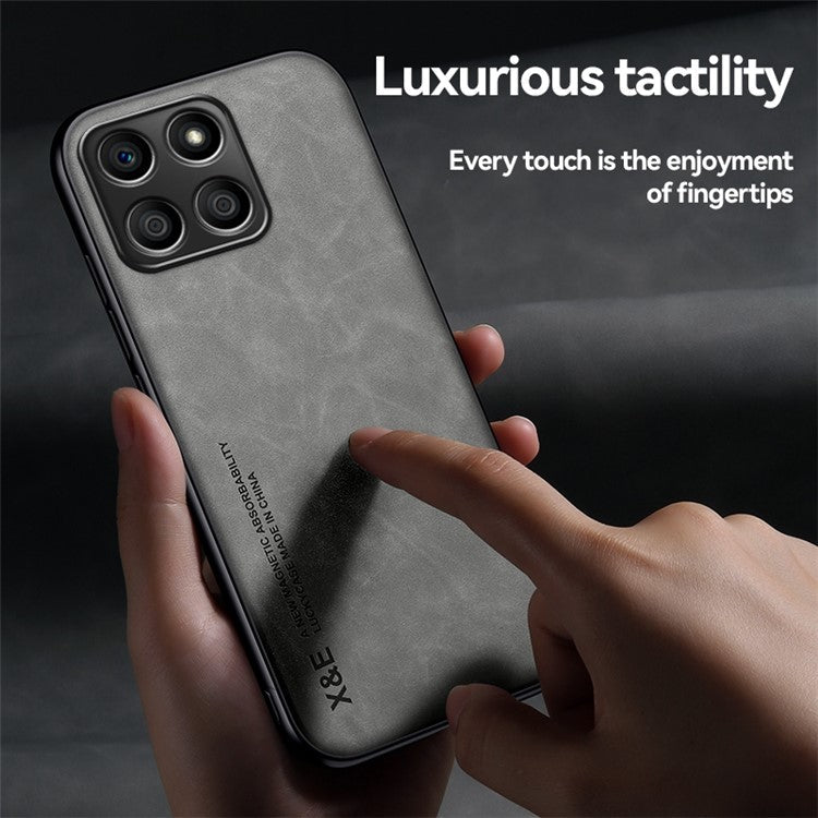 X&E For Honor X8 5G PU Leather Coated TPU+PC Phone Case Anti-drop Skin-touch Phone Cover with Built-in Metal Sheet - Dark Grey