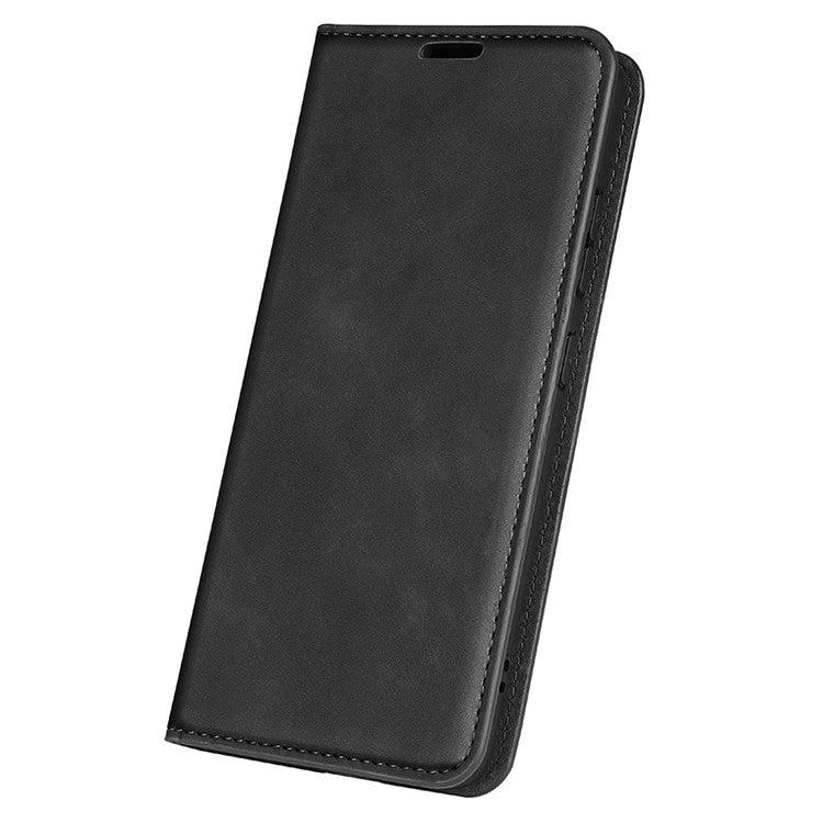 For Honor X8 5G Skin-touch Feeling Magnetic Auto-absorbed Phone Stand Case PU Leather Folio Flip Wallet Cover - Black