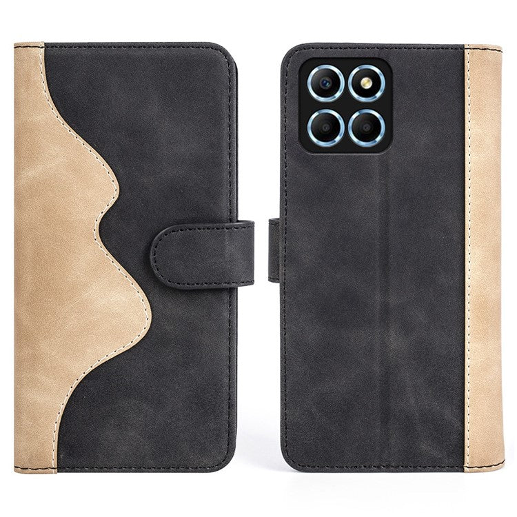 For Honor X8 5G Dual Color Splicing Magnetic Clasp Stand Wallet Phone Case PU Leather Anti-drop Cover - Black