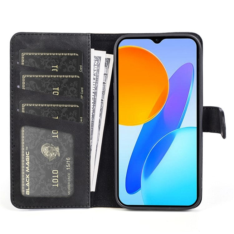 For Honor X8 5G Dual Color Splicing Magnetic Clasp Stand Wallet Phone Case PU Leather Anti-drop Cover - Black
