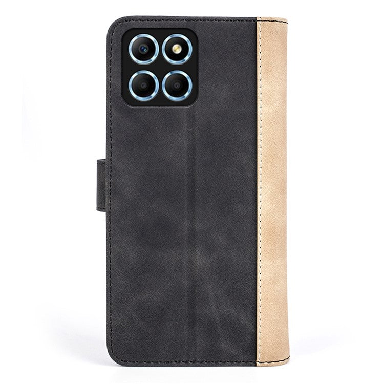 For Honor X8 5G Dual Color Splicing Magnetic Clasp Stand Wallet Phone Case PU Leather Anti-drop Cover - Black