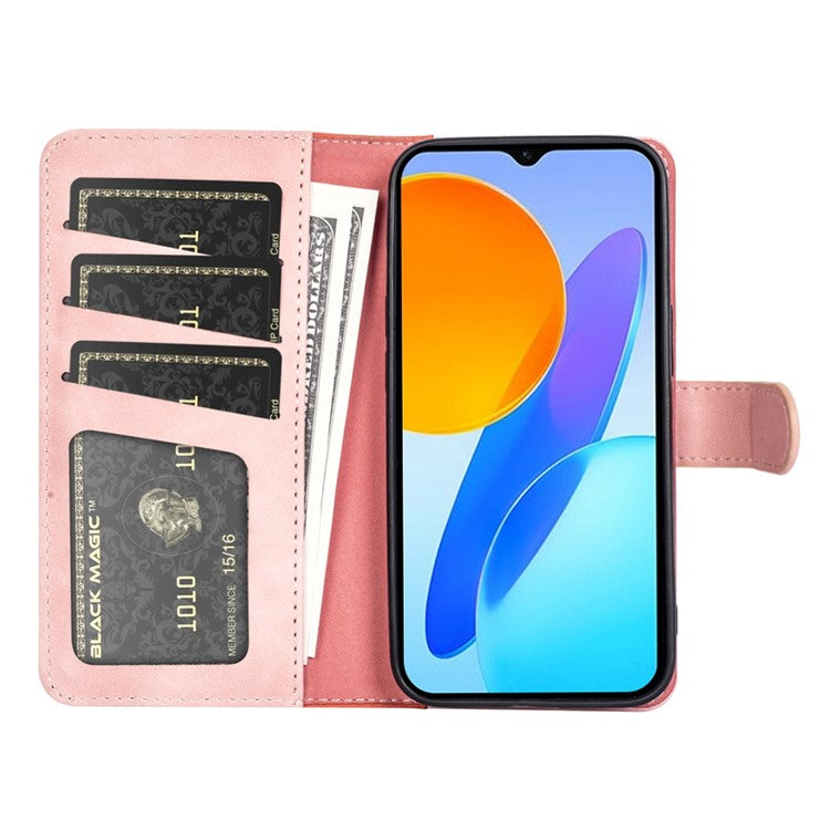 For Honor X8 5G Dual Color Splicing Magnetic Clasp Stand Wallet Phone Case PU Leather Anti-drop Cover - Pink