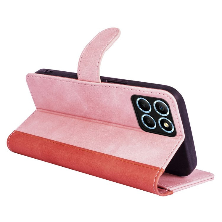 For Honor X8 5G Dual Color Splicing Magnetic Clasp Stand Wallet Phone Case PU Leather Anti-drop Cover - Pink
