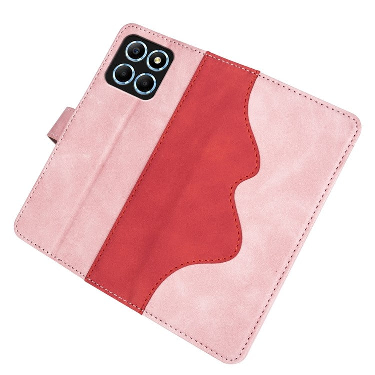 For Honor X8 5G Dual Color Splicing Magnetic Clasp Stand Wallet Phone Case PU Leather Anti-drop Cover - Pink