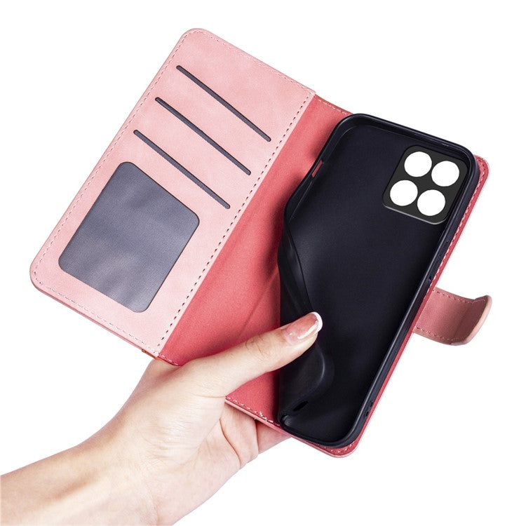 For Honor X8 5G Dual Color Splicing Magnetic Clasp Stand Wallet Phone Case PU Leather Anti-drop Cover - Pink
