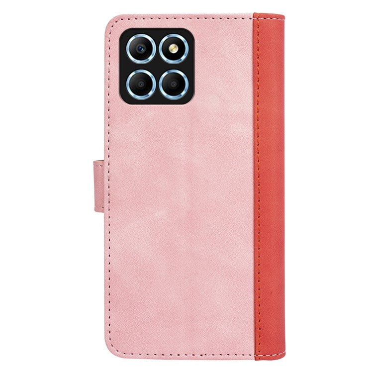 For Honor X8 5G Dual Color Splicing Magnetic Clasp Stand Wallet Phone Case PU Leather Anti-drop Cover - Pink