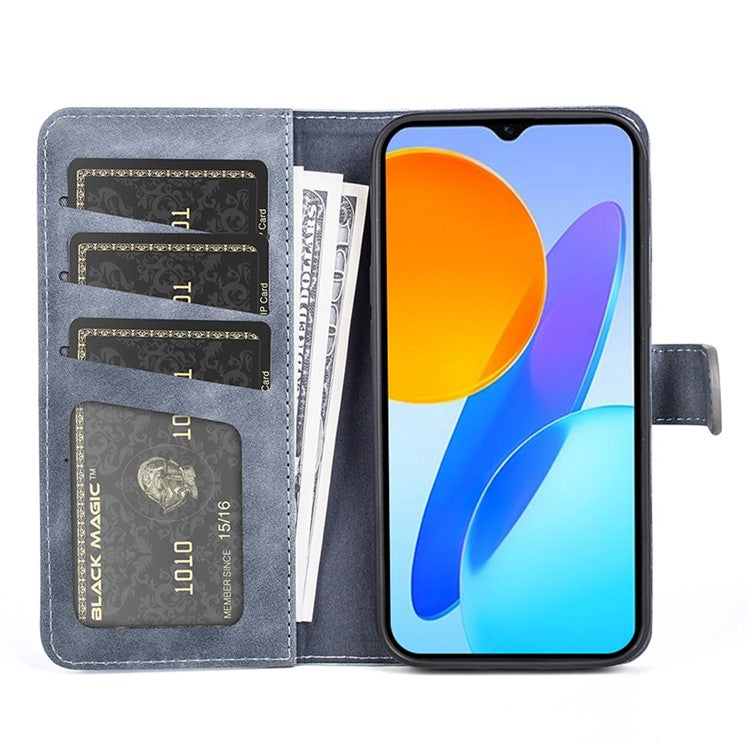 For Honor X8 5G Dual Color Splicing Magnetic Clasp Stand Wallet Phone Case PU Leather Anti-drop Cover - Blue