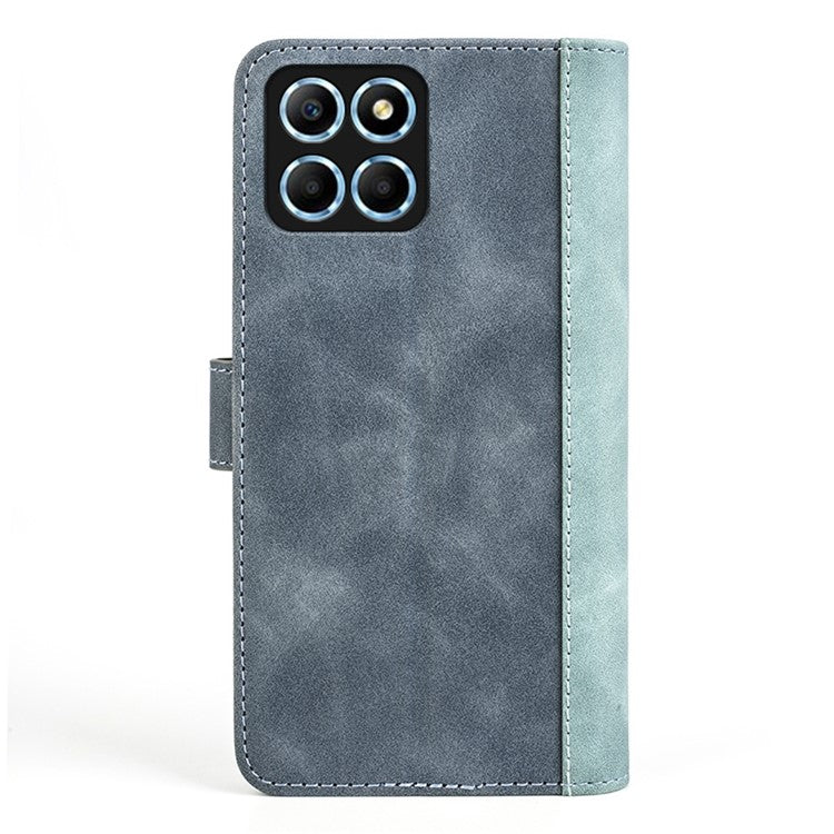 For Honor X8 5G Dual Color Splicing Magnetic Clasp Stand Wallet Phone Case PU Leather Anti-drop Cover - Blue
