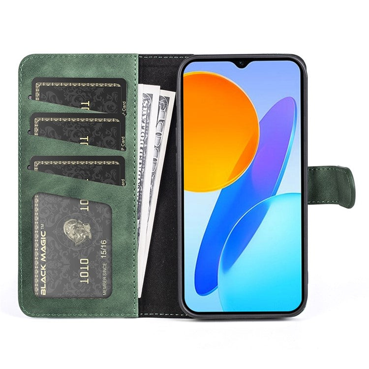 For Honor X8 5G Dual Color Splicing Magnetic Clasp Stand Wallet Phone Case PU Leather Anti-drop Cover - Green