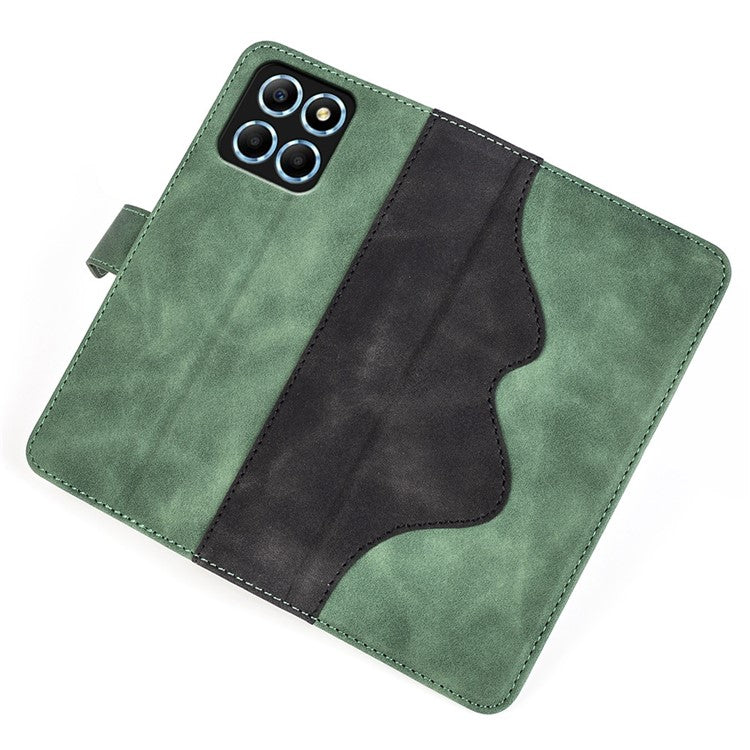 For Honor X8 5G Dual Color Splicing Magnetic Clasp Stand Wallet Phone Case PU Leather Anti-drop Cover - Green