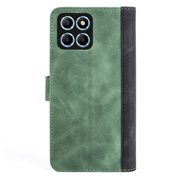 For Honor X8 5G Dual Color Splicing Magnetic Clasp Stand Wallet Phone Case PU Leather Anti-drop Cover - Green