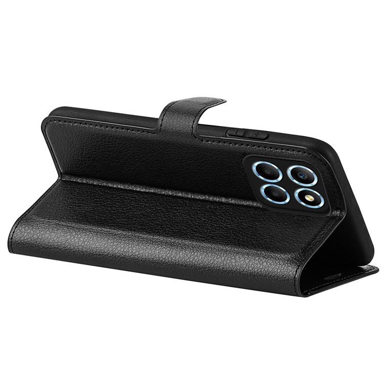 For Honor X8 5G Stand Wallet Phone Case Litchi Texture PU Leather + TPU Folio Flip Magnetic Clasp Cover - Black