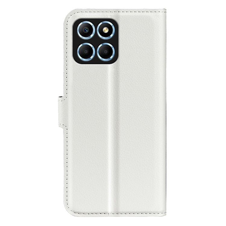 For Honor X8 5G Stand Wallet Phone Case Litchi Texture PU Leather + TPU Folio Flip Magnetic Clasp Cover - White