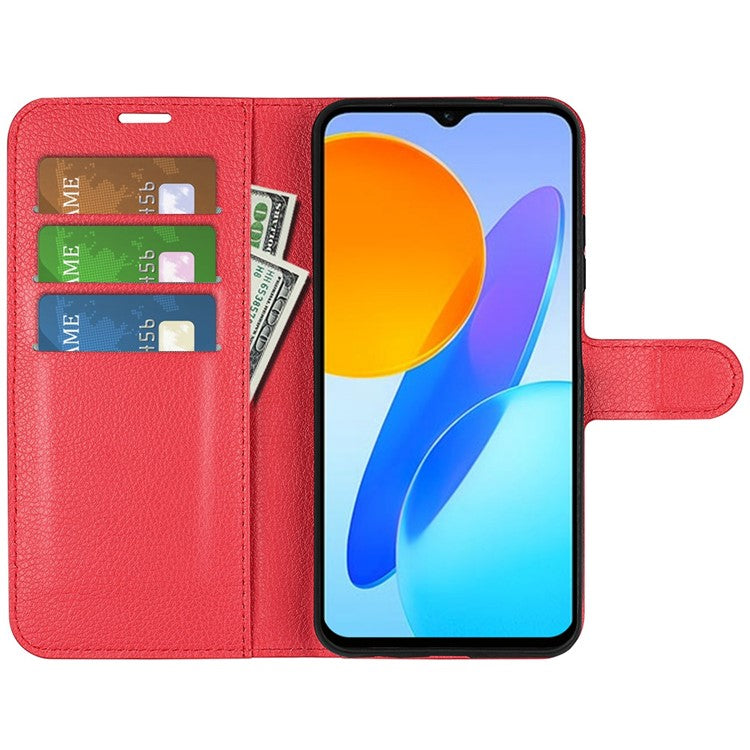 For Honor X8 5G Stand Wallet Phone Case Litchi Texture PU Leather + TPU Folio Flip Magnetic Clasp Cover - Red