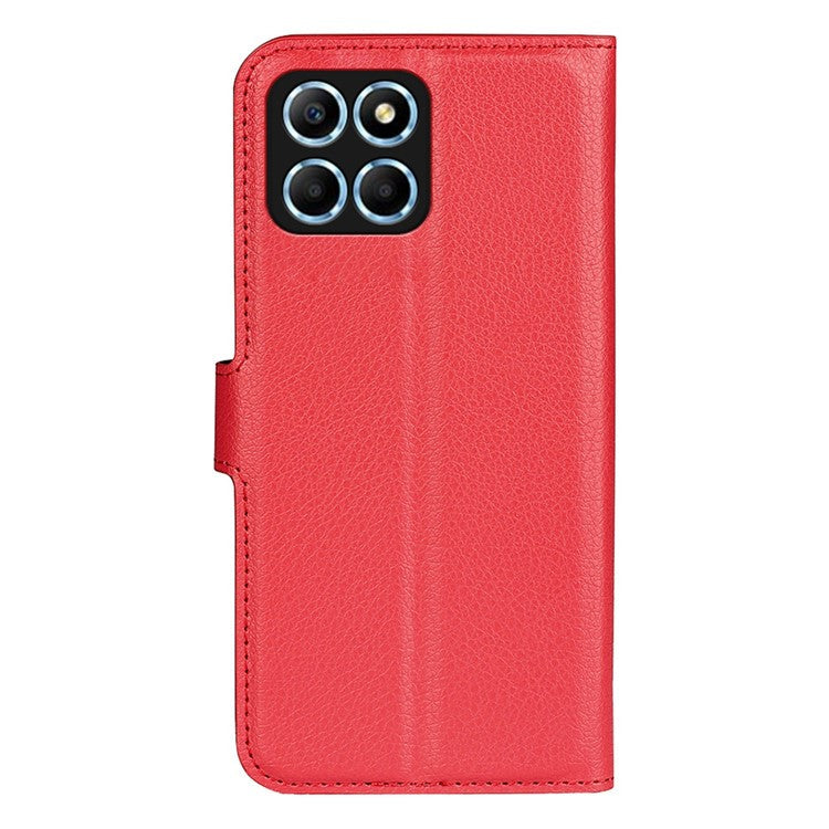 For Honor X8 5G Stand Wallet Phone Case Litchi Texture PU Leather + TPU Folio Flip Magnetic Clasp Cover - Red