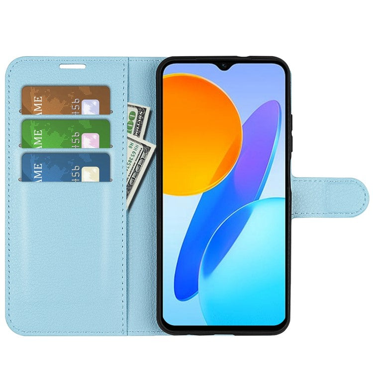 For Honor X8 5G Stand Wallet Phone Case Litchi Texture PU Leather + TPU Folio Flip Magnetic Clasp Cover - Blue