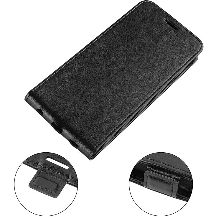 For Honor X8 5G Vertical Flip Crazy Horse Texture PU Leather Case Card Holder Magnetic Clasp Cell Phone Cover - Black