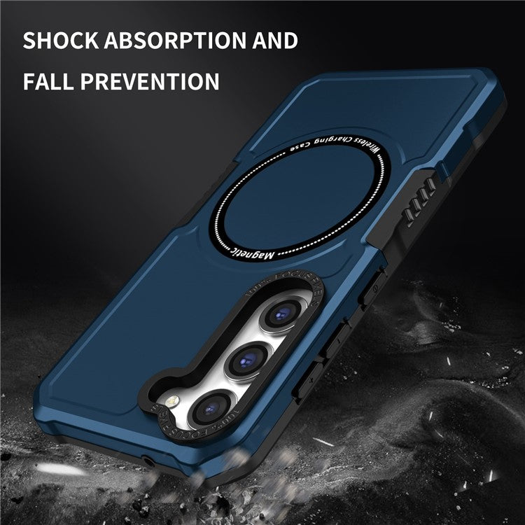 For Samsung Galaxy S23+ Camera Lens Frame Design Phone Cover Magnetic Wireless Charging PC + TPU Shockproof Case - Dark Blue
