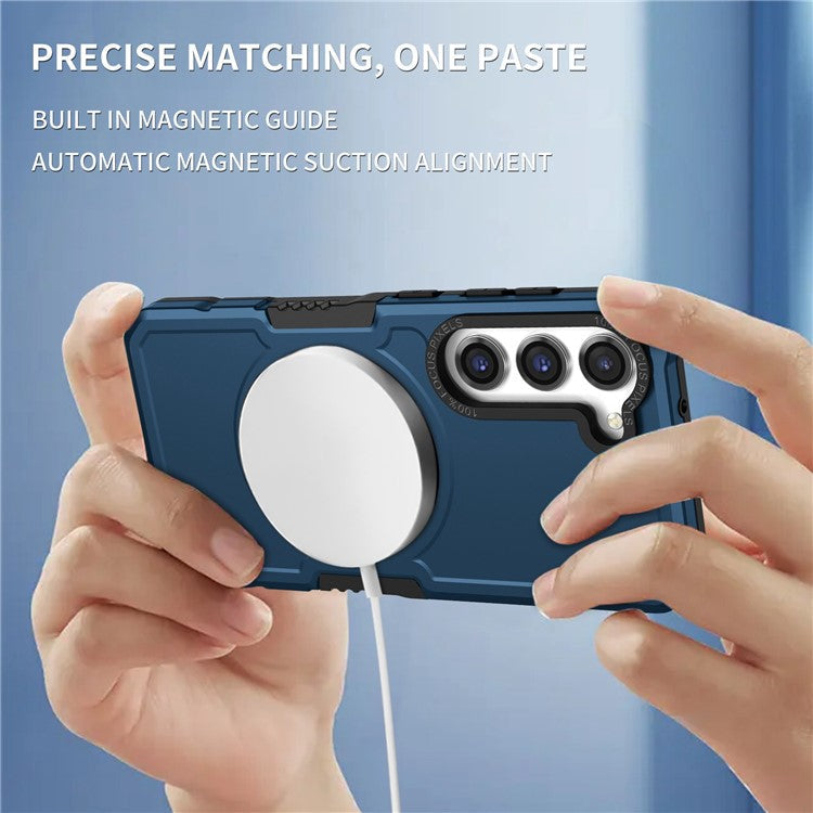 For Samsung Galaxy S23+ Camera Lens Frame Design Phone Cover Magnetic Wireless Charging PC + TPU Shockproof Case - Dark Blue