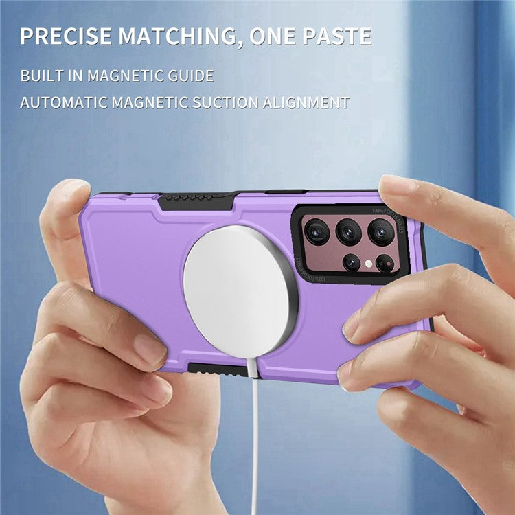 For Samsung Galaxy S22 Ultra 5G Camera Lens Frame Design Phone Cover Hard PC + Soft TPU Anti-drop Case Magnetic Wireless Charging - Purple