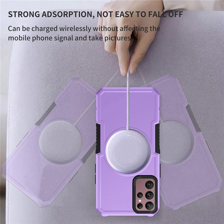 For Samsung Galaxy S22 Ultra 5G Camera Lens Frame Design Phone Cover Hard PC + Soft TPU Anti-drop Case Magnetic Wireless Charging - Purple