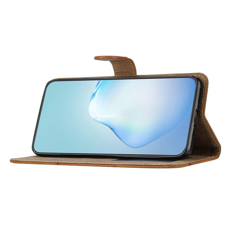 Wallet Phone Case for Oppo A17 4G / A17k 4G Lines Imprinted Protective Case Crazy Horse Texture PU Leather Cover with Strap - Brown