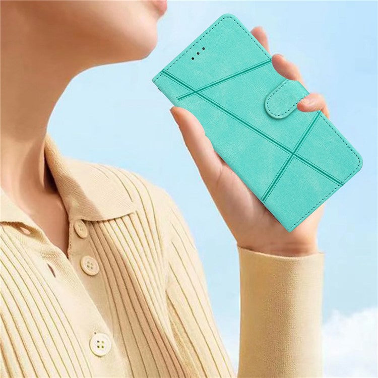 Wallet Phone Case for Oppo A17 4G / A17k 4G Lines Imprinted Protective Case Crazy Horse Texture PU Leather Cover with Strap - Green